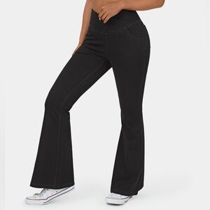 Halara High Waisted Crossover Pocket Stretchy Knit Casual Super Flare Jeans